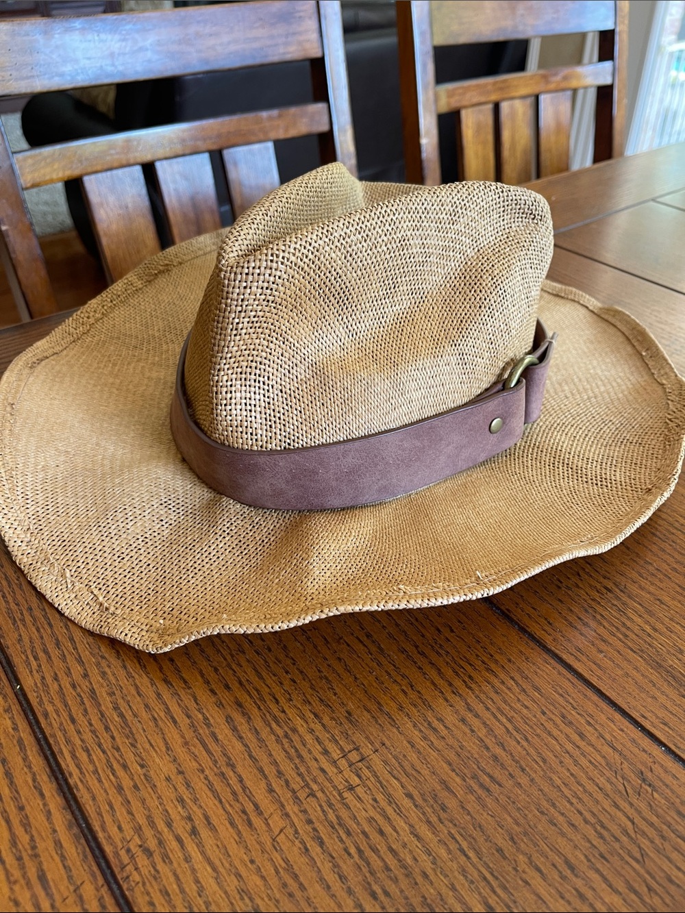 FRYE Straw Cowboy Hat Leather Band - Picture 3 of 12